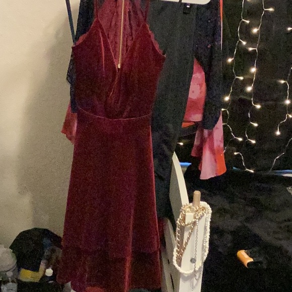 macys Small Velour Deep Red Dress - Picture 2 of 4